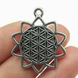 WYSIWYG 10pcs 29x25mm The Flower Of Life The Seed Of Life Charms For Jewelry Making Antique Silver Color Charms