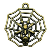 WYSIWYG 10pcs 29x26mm Skull Spider Spider Web Charms For Jewelry Making 2 Colors Antique Silver Plated Antique Bronze Plated