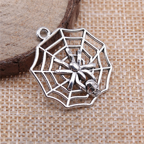 WYSIWYG 10pcs 29x26mm Skull Spider Spider Web Charms For Jewelry Making 2 Colors Antique Silver Plated Antique Bronze Plated