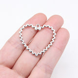 WYSIWYG 10pcs 29x33mm Antique Silver Color Openwork Wave Pattern Heart Charms For Jewelry Making