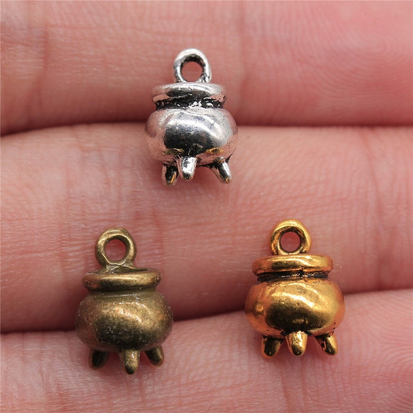 10pcs 3 Colors Halloween Witch Cauldron Cooking Pot Censer Charm Metal Charms For Jewelry Making 9x12mm