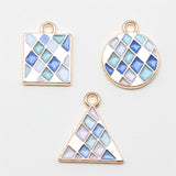 WYSIWYG 10pcs 3 Styles KC Gold Color Enamel Geometric Round Charms Pendant For DIY Jewelry Making Handmade Jewelry Findings