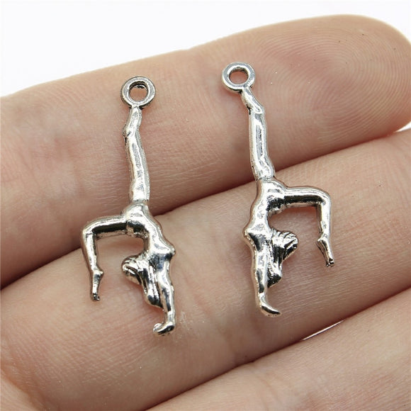 WYSIWYG 10pcs 30x11mm Gymnastics Charms Pendants For Jewelry Making Antique Silver Plated Antique Bronze Color Jewelry Findings