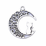 WYSIWYG 10pcs 30x26mm Antique Silver Color Moon Cat Charms Pendant For Jewelry Making DIY Jewelry Findings