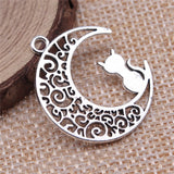 WYSIWYG 10pcs 30x26mm Antique Silver Color Moon Cat Charms Pendant For Jewelry Making DIY Jewelry Findings