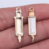 WYSIWYG 10pcs 30x8mm Syringe Charms KC Gold Color Plated For DIY Jewelry Making Zinc Alloy Charms Pendant Jewelry Findings