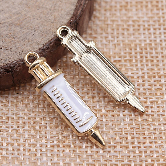 WYSIWYG 10pcs 30x8mm Syringe Charms KC Gold Color Plated For DIY Jewelry Making Zinc Alloy Charms Pendant Jewelry Findings