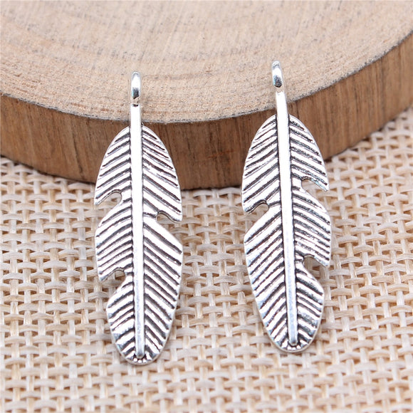 WYSIWYG 10pcs 30x9mm Antique Silver Color Feather Charm Pendant DIY Jewelry Making Accessories