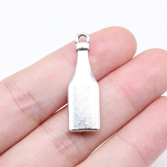 WYSIWYG 10pcs 30x9mm Antique Silver Color Wine Bottle Charms For Jewelry Making