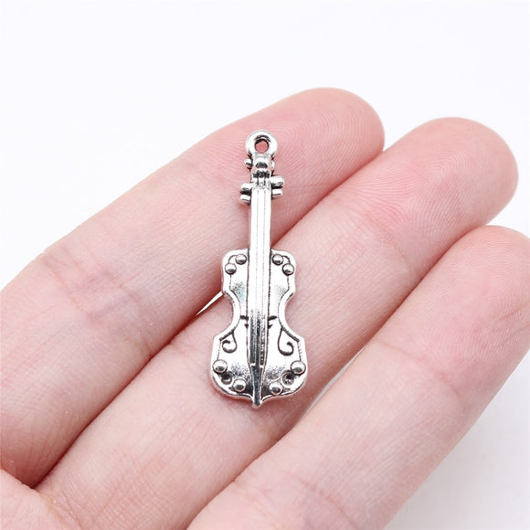 WYSIWYG 10pcs 31x11mm Antique Silver Color Violin Charms For Jewelry Making