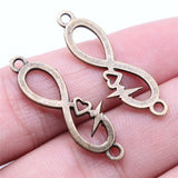 WYSIWYG 10pcs 32x11mm Antique Silver Color KC Gold Color Infinity Symbol Heart Heartbeat Connector Charms For Jewelry Making