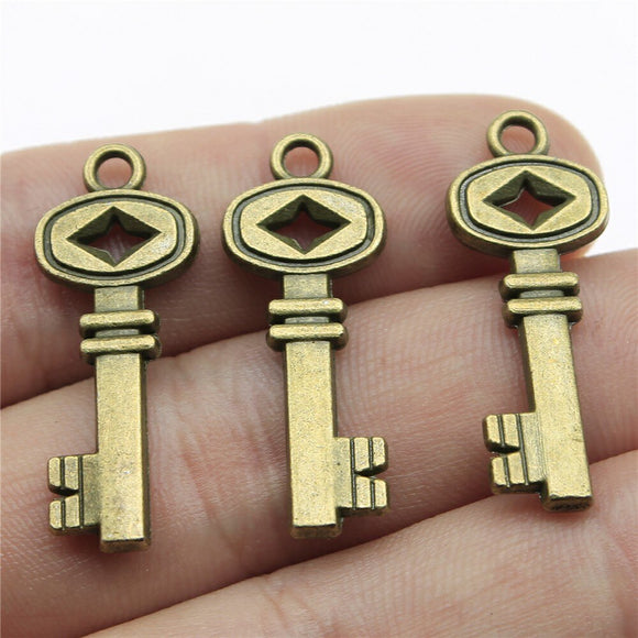 WYSIWYG 10pcs 32x12mm Retro Key Charms Antique Bronze Color For DIY Jewelry Making Zinc Alloy Charms Pendant Jewelry Findings