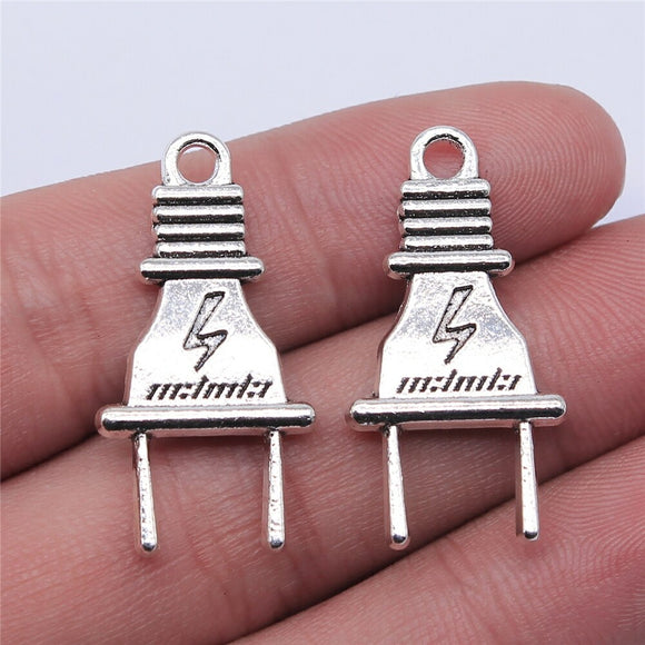 WYSIWYG 10pcs 32x16mm Plug Pendant Charms Antique Silver Color For Jewelry Making Zinc Alloy Jewelry Findings