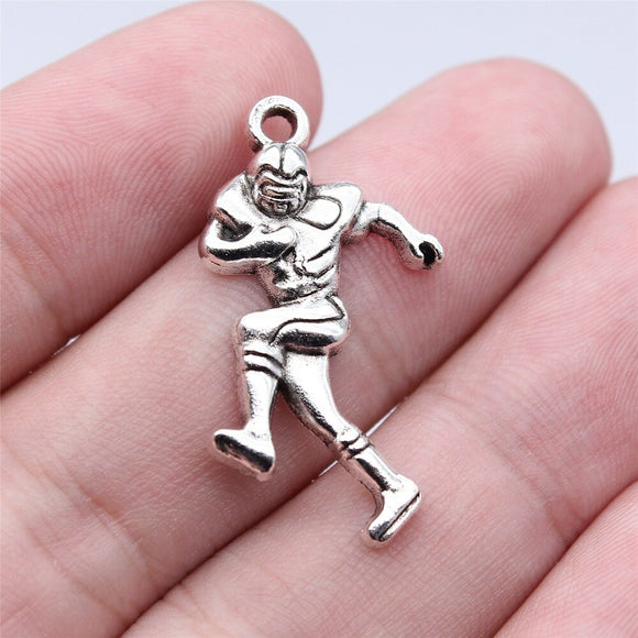 WYSIWYG 10pcs 32x22mm Antique Silver Color Football Rugby Player Charms Pendant For DIY Jewelry Making