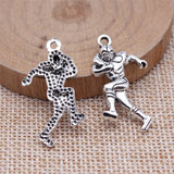 WYSIWYG 10pcs 32x22mm Antique Silver Color Football Rugby Player Charms Pendant For DIY Jewelry Making