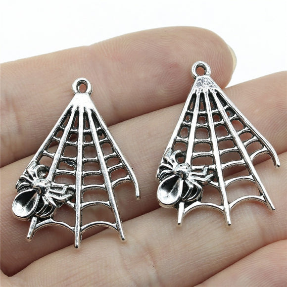 WYSIWYG 10pcs 32x23mm Antique Silver Color Cobweb Pendant Spider Web Charm Spider Web Pendants For Jewelry Making