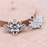 WYSIWYG 10pcs 32x23mm Flower And Leaf Connector Charms For Jewelry Making DIY Antique Silver Color Zinc Alloy Charms