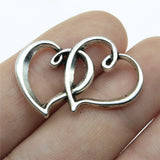 WYSIWYG 10pcs 32x25mm Antique Silver Color Antique Bronze Double Heart Charm Hearts Charms Double Double Heart Charm Connector