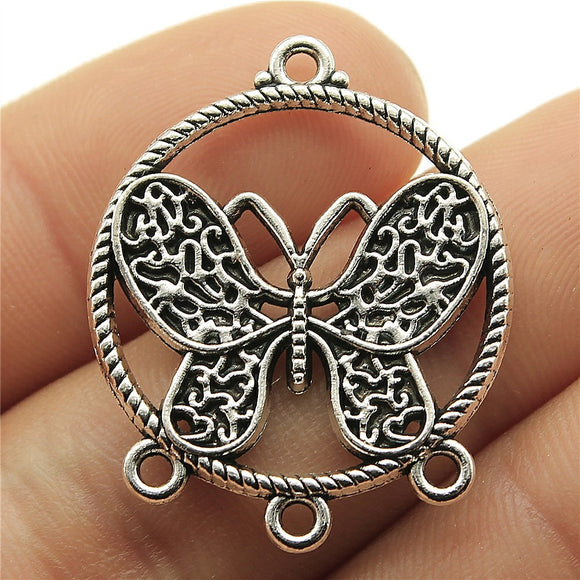 WYSIWYG 10pcs 32x26mm Butterfly Porous Earring Connector Antique Silver Color Jewelry Findings Jewelry Accessories