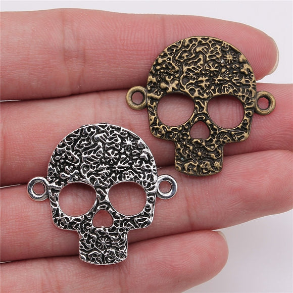 WYSIWYG 10pcs 32x30mm Antique Silver Color Skull Connector Charms Skull Charms Connector Skull Charms For Jewelry Making