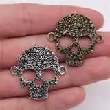 WYSIWYG 10pcs 32x30mm Antique Silver Color Skull Connector Charms Skull Charms Connector Skull Charms For Jewelry Making