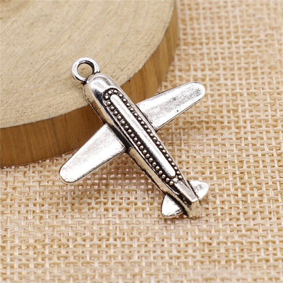 WYSIWYG 10pcs 32x35mm Aircraft Pendant Charms Antique Silver Color For Jewelry Making Zinc Alloy Jewelry Findings