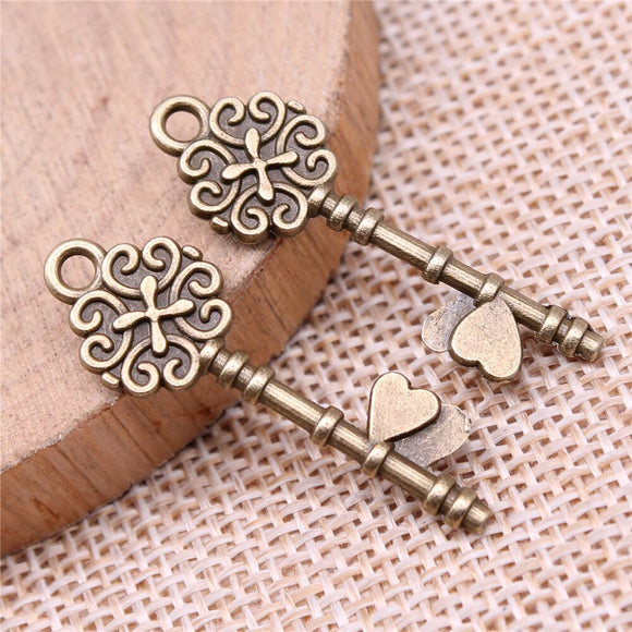 WYSIWYG 10pcs 33x11mm Heart Key Retro Key Vintage Key Charms Pendants For Jewelry Making DIY Jewelry Accessories