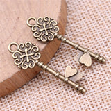 WYSIWYG 10pcs 33x11mm Heart Key Retro Key Vintage Key Charms Pendants For Jewelry Making DIY Jewelry Accessories