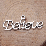 WYSIWYG 10pcs 33x13mm Believe Connector Charms For Jewelry Making Antique Silver Color Charm Pendant Jewelry Accessories