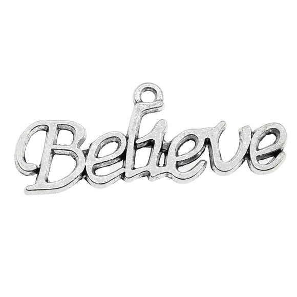 WYSIWYG 10pcs 33x13mm Believe Connector Charms For Jewelry Making Antique Silver Color Charm Pendant Jewelry Accessories