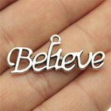 WYSIWYG 10pcs 33x13mm Believe Connector Charms For Jewelry Making Antique Silver Color Charm Pendant Jewelry Accessories