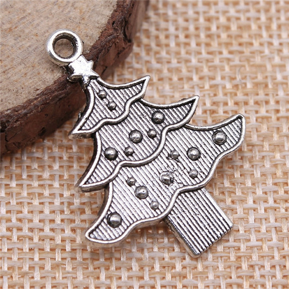 WYSIWYG 10pcs 33x26mm Christmas Tree Charms For Jewelry Making Antique Silver Color Charm Pendant Jewelry Accessories