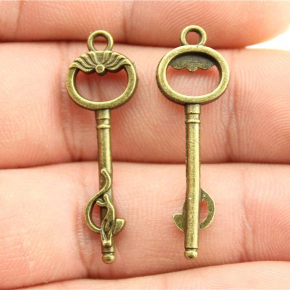 WYSIWYG 10pcs 34mm Key Charms For Jewelry Making Antique Bronze Color Charms Pendants Jewelry Accessories