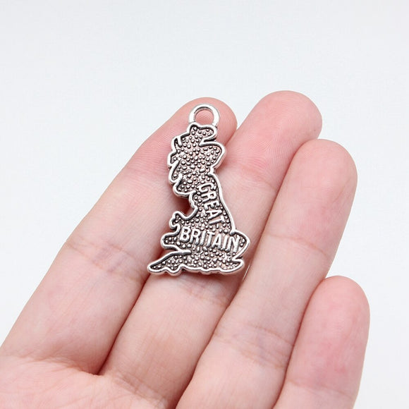 WYSIWYG 10pcs 34x20mm Antique Silver Color Great Britain Map Charms For Jewelry Making