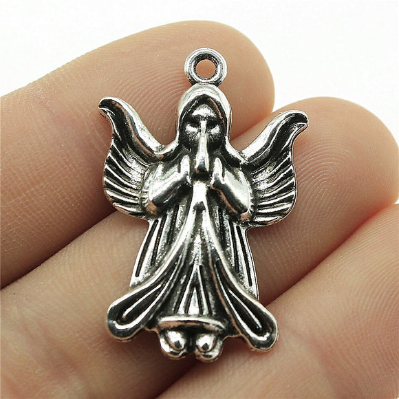 WYSIWYG 10pcs 34x22mm Pray Angel Pendants Antique Silver Color Guardian Angel Charm Guardian Angel Pendants
