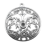WYSIWYG 10pcs 34x30mm Carved Round Hollow Flower Pattern Charms Antique Silver Color Jewelry Findings For Jewelry Making