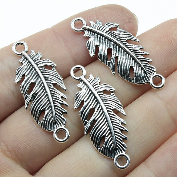 WYSIWYG 10pcs 35x14mm Feather Pendants Connector Vintage Feather Charm Connector EF3703