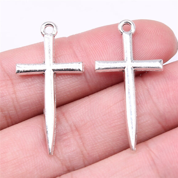 WYSIWYG 10pcs 35x18mm Antique Silver Color Cross Charms Pendant For DIY Jewelry Making Handmade Jewelry Craft Findings