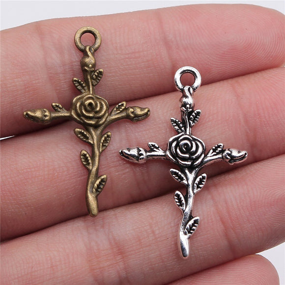 WYSIWYG 10pcs 35x23mm Flower Pendants Cross Shaped Cross Flower Charm Pendants Flower Cross Pendants G1294