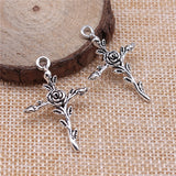 WYSIWYG 10pcs 35x23mm Flower Pendants Cross Shaped Cross Flower Charm Pendants Flower Cross Pendants G1294