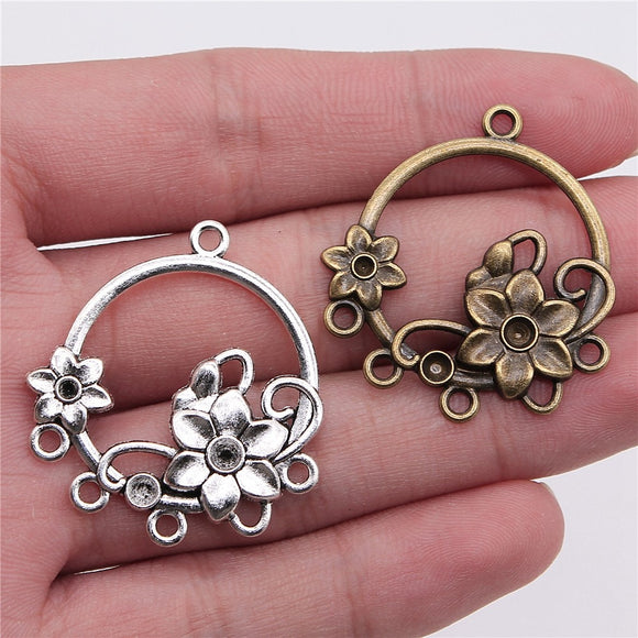 WYSIWYG 10pcs 35x32mm Round Flower Earring Connector Flowers Porous Earring Connector Finding Flower Charms EF3764
