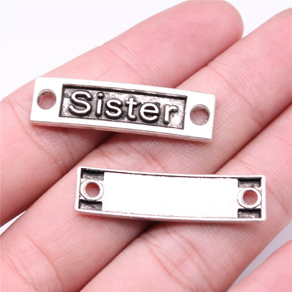 WYSIWYG 10pcs 35x9mm Sister Connector Charms For Jewelry Making Antique Silver Color Charm Pendant Jewelry Accessories