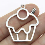 WYSIWYG 10pcs 36x31mm Cupcake Charms For Jewelry Making Antique Silver Color Charm Pendant Jewelry Accessories