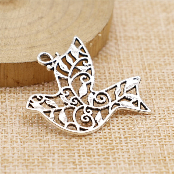 WYSIWYG 10pcs 36x32mm 2 Colors Antique Silver Color Antique Bronze Plated Charm Bird Hollow Pendants Hollow Bird Pendants Bird EF3952