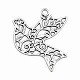WYSIWYG 10pcs 36x32mm 2 Colors Antique Silver Color Antique Bronze Plated Charm Bird Hollow Pendants Hollow Bird Pendants Bird EF3952