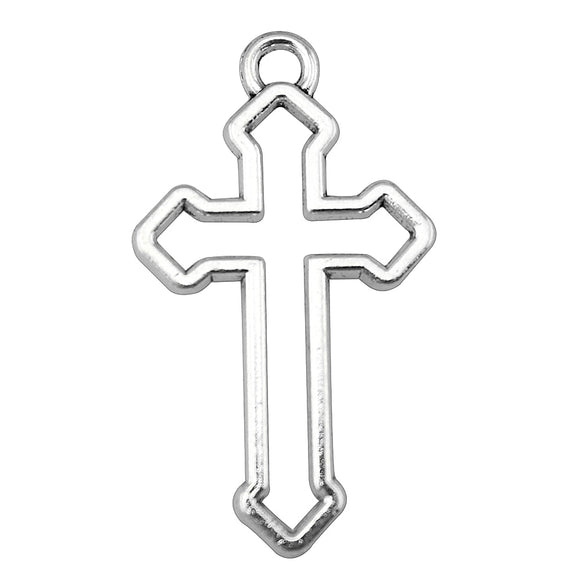 WYSIWYG 10pcs 38x22mm 2 Colors Antique Silver Color Antique Bronze Plated Hollow Cross Pendant Hollow Cross Charm Cross Pendants