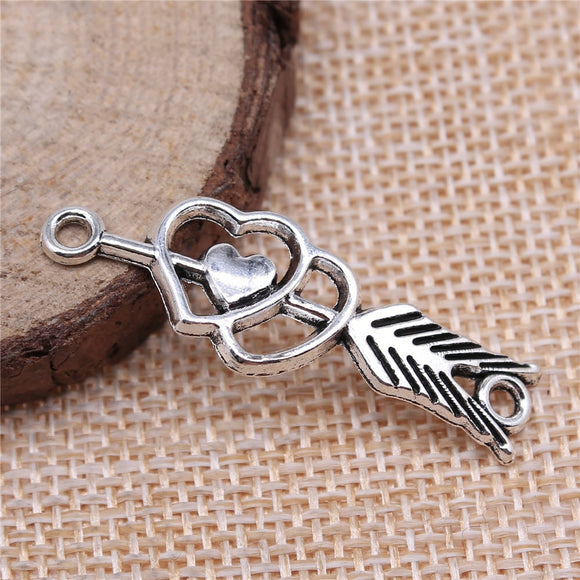 WYSIWYG 10pcs 39x13mm Arrow To Heart Connector Charms Antique Silver Color Charms For Jewelry Making Jewelry Findings