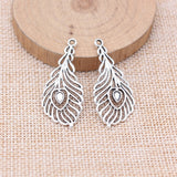 WYSIWYG 10pcs 39x18mm Antique Silver Color Peacock Feather Charms For Jewelry Making