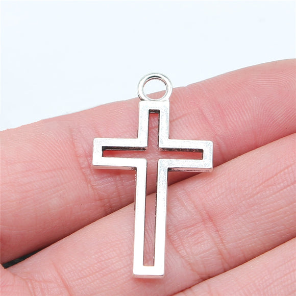 WYSIWYG 10pcs 39x21mm Hollow Cross Charms Pendant Antique Silver Color For Jewelry Making Zinc Alloy Jewelry Findings