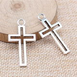 WYSIWYG 10pcs 39x21mm Hollow Cross Charms Pendant Antique Silver Color For Jewelry Making Zinc Alloy Jewelry Findings